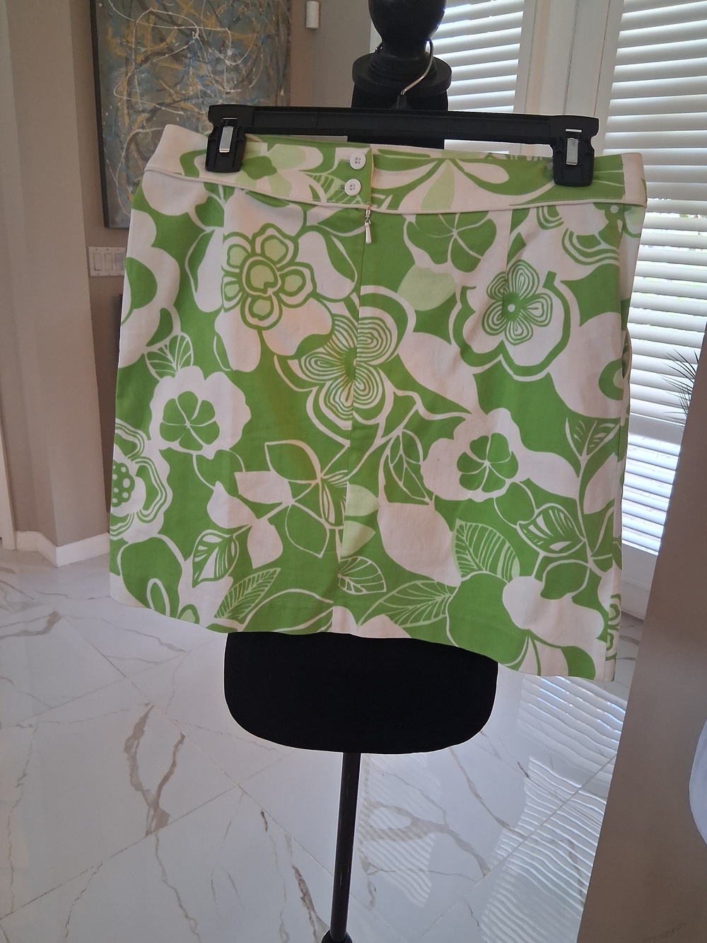 Tori Richard Green and White Floral Mini Skirt